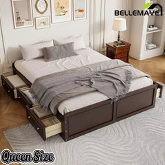 Bellemave® Wood Queen Size Platform Bed Frame with 6 Drawers, Storage Bed Frame Without Headboard for Kids, Teens & Adults - Bellemave