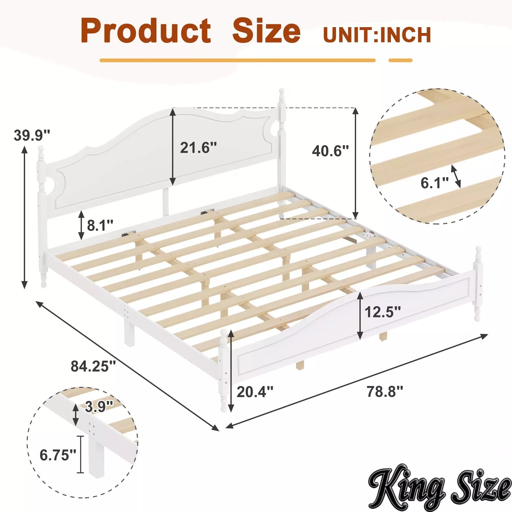 Bellemave® Wood Retro Style Platform Bed with Wooden Slat Support - Bellemave