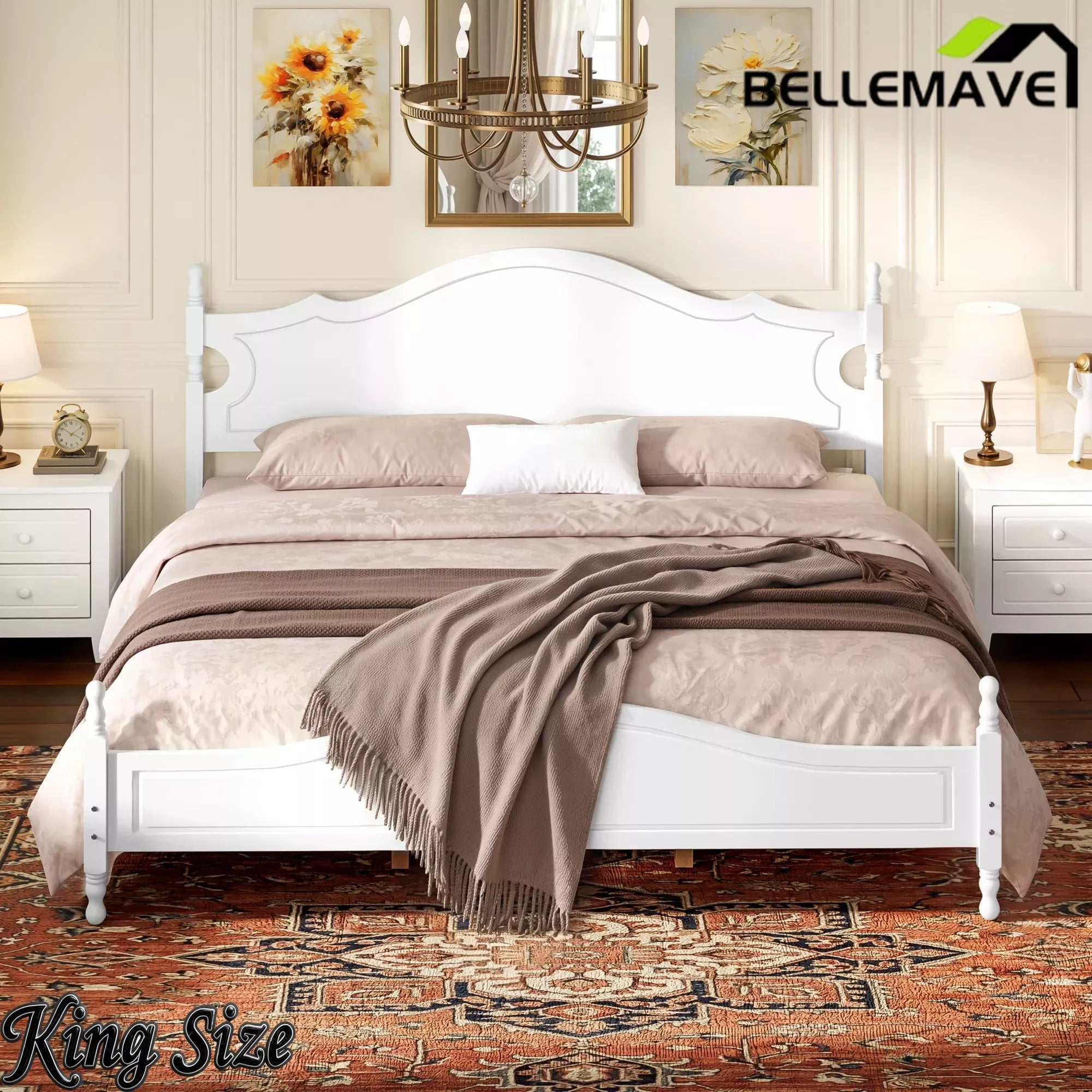 Bellemave® Wood Retro Style Platform Bed with Wooden Slat Support - Bellemave