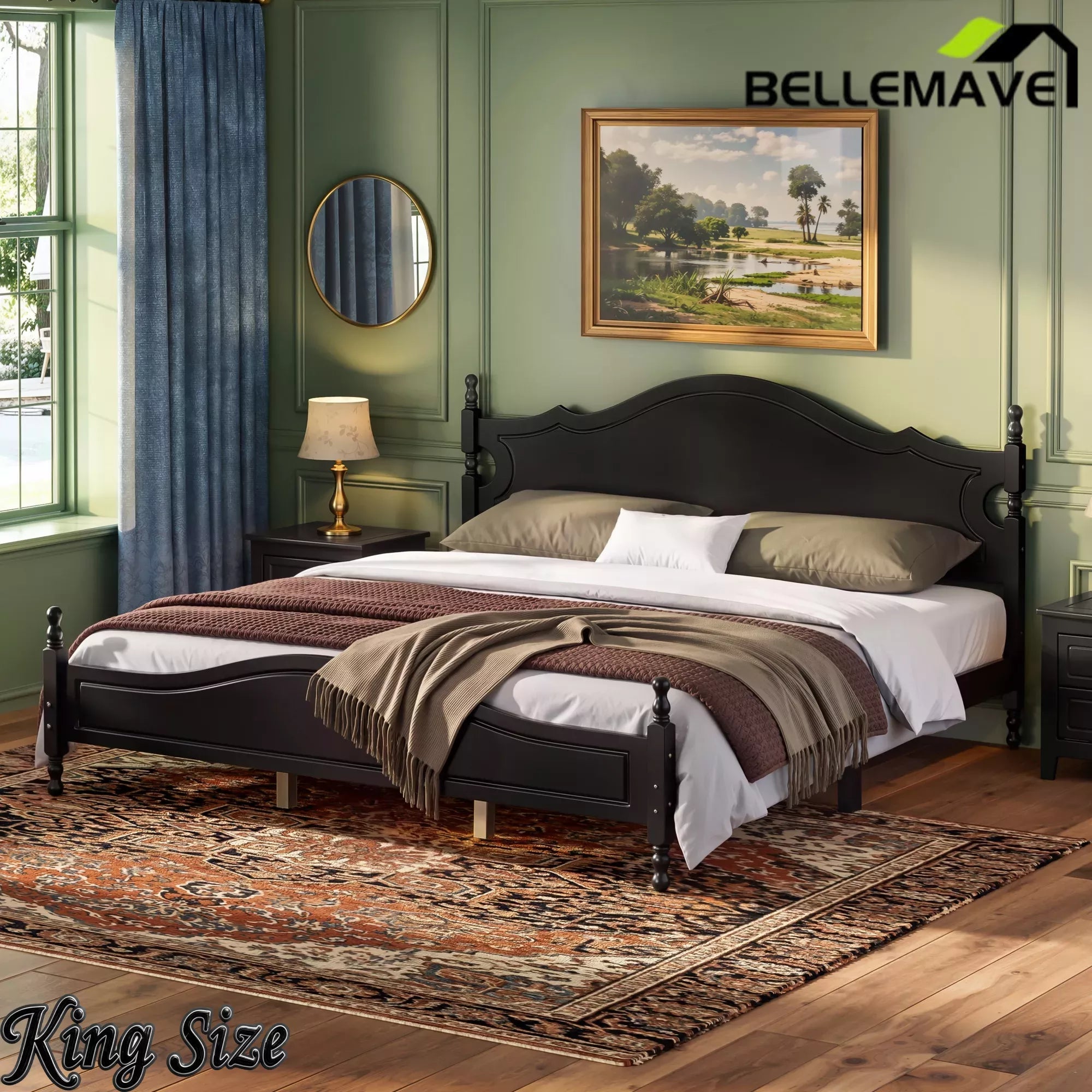 Bellemave® Wood Retro Style Platform Bed with Wooden Slat Support - Bellemave