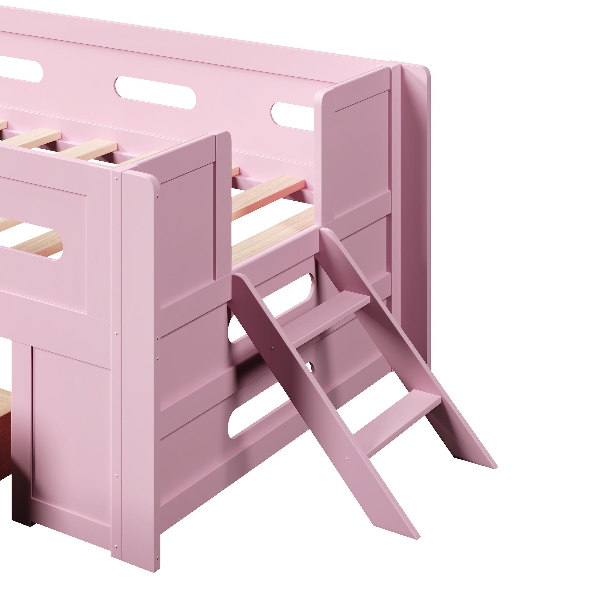 Bellemave® Wood Twin Size Montessori Bed Frame with Guardrail & 1 Large Storage Drawer & Ladder, Wood Platform Bed for Kids - Bellemave