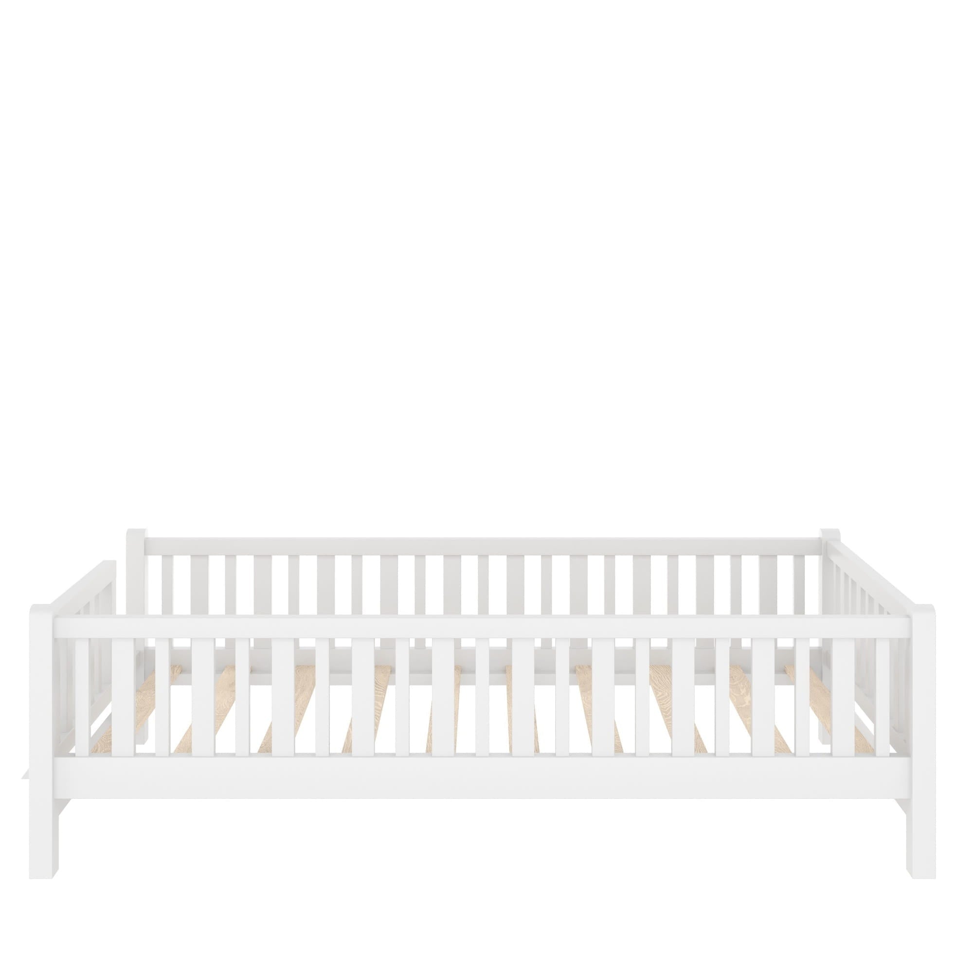 Bellemave® Wood Twin Size Platform Bed with Guardrail, Kids Bed Frame with Stairs - Bellemave
