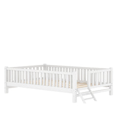 Bellemave® Wood Twin Size Platform Bed with Guardrail, Kids Bed Frame with Stairs - Bellemave