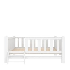 Bellemave® Wood Twin Size Platform Bed with Guardrail, Kids Bed Frame with Stairs - Bellemave