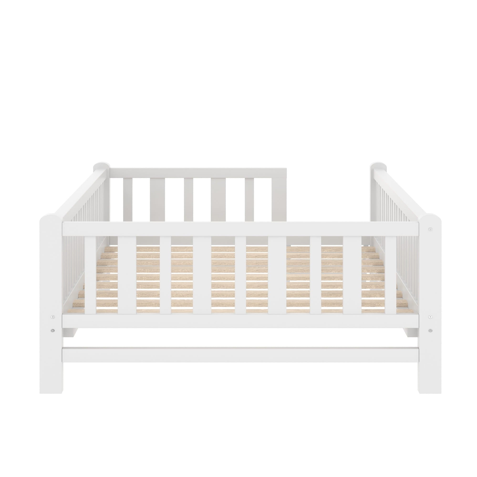 Bellemave® Wood Twin Size Platform Bed with Guardrail, Kids Bed Frame with Stairs - Bellemave