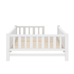 Bellemave® Wood Twin Size Platform Bed with Guardrail, Kids Bed Frame with Stairs - Bellemave