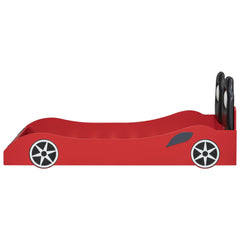 Bellemave® Wood Twin Size Race Car - Shaped Platform Bed with LED, Upholstered Backrest & Safety Guardrails for Kids - Bellemave