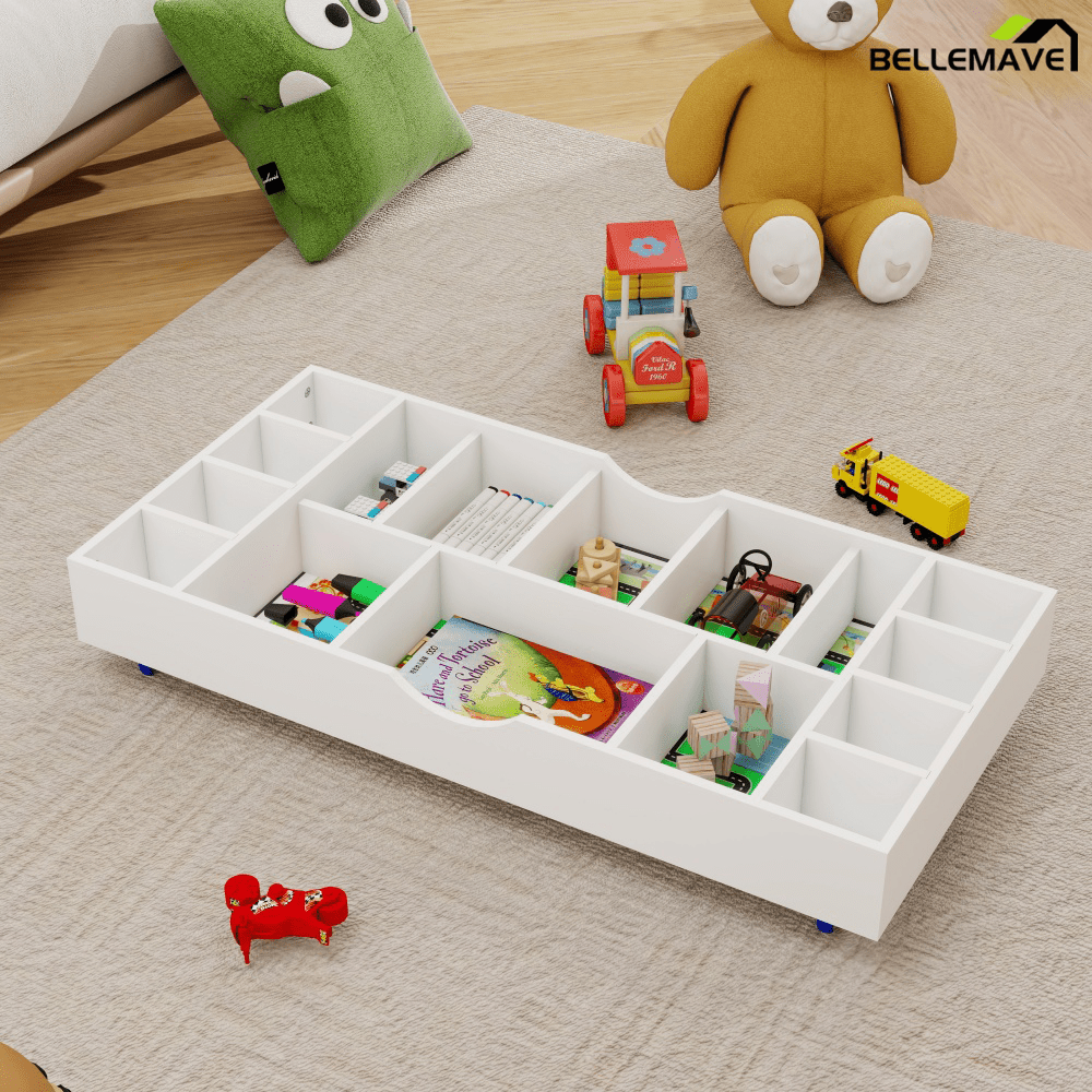 Bellemave® Wooden 2 in 1 Construction Rollaway Kids Activity Table with Storage, Wheels & Block Board, White - Bellemave