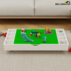 Bellemave® Wooden 2 in 1 Construction Rollaway Kids Activity Table with Storage, Wheels & Block Board, White - Bellemave