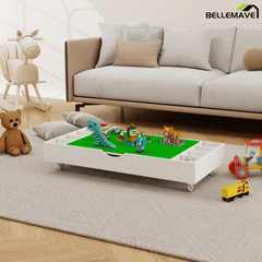 Bellemave® Wooden 2 in 1 Construction Rollaway Kids Activity Table with Storage, Wheels & Block Board, White - Bellemave