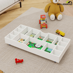 Bellemave® Wooden 2 in 1 Construction Rollaway Kids Activity Table with Storage, Wheels & Block Board, White - Bellemave