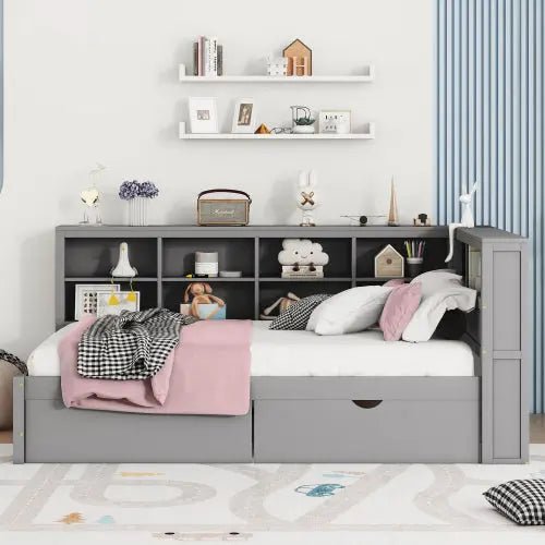 Bellemave® Wooden DayBed with 2 Drawers,Storage Shelf and USB Charging Ports - Bellemave