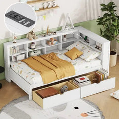 Bellemave® Wooden DayBed with 2 Drawers,Storage Shelf and USB Charging Ports - Bellemave