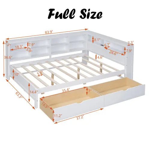 Bellemave® Wooden DayBed with 2 Drawers,Storage Shelf and USB Charging Ports - Bellemave