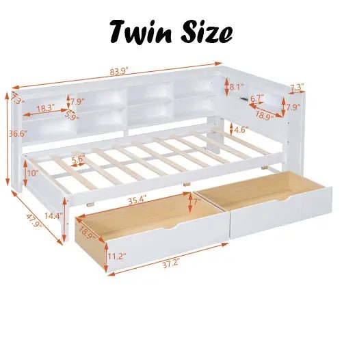 Bellemave® Wooden DayBed with 2 Drawers,Storage Shelf and USB Charging Ports - Bellemave