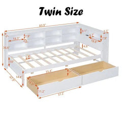 Bellemave® Wooden DayBed with 2 Drawers,Storage Shelf and USB Charging Ports - Bellemave