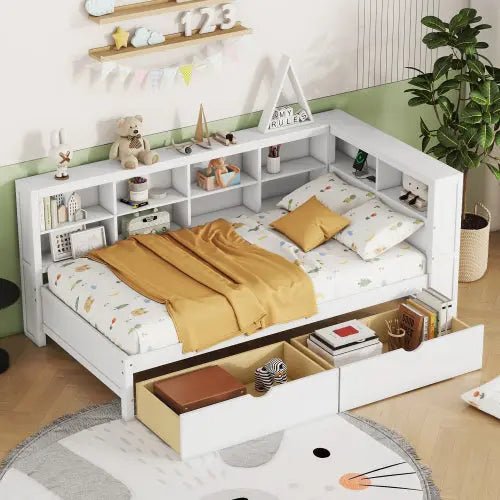 Bellemave® Wooden DayBed with 2 Drawers,Storage Shelf and USB Charging Ports - Bellemave