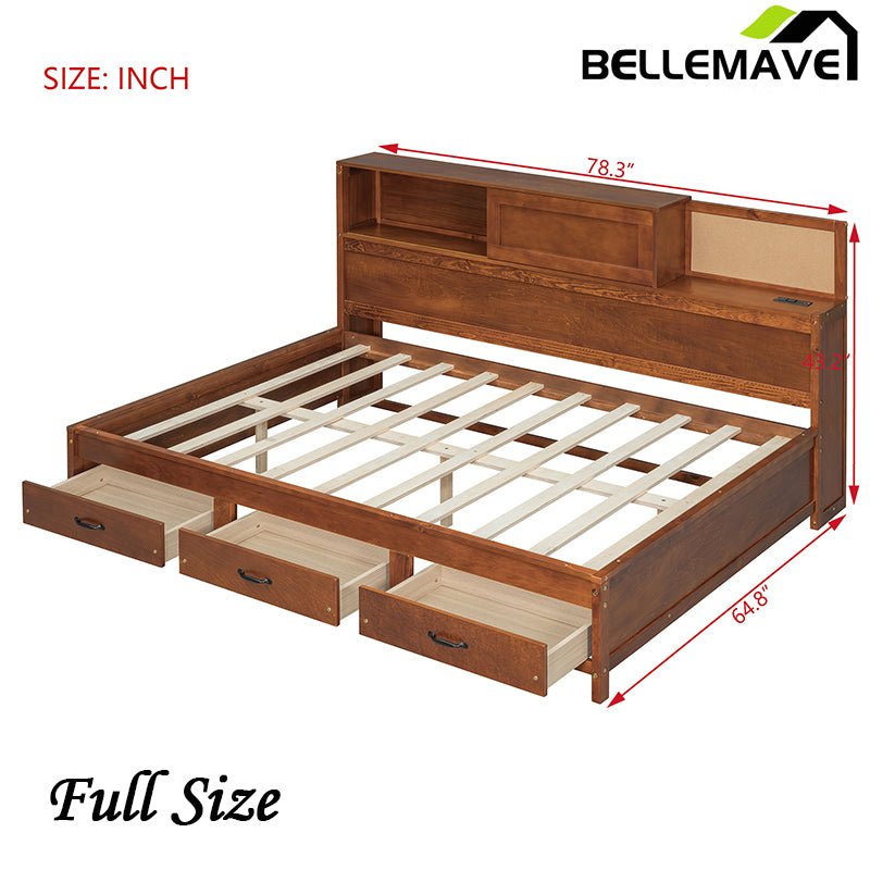 Bellemave® Wooden Daybed with 3 Storage Drawers, Sockets and USB Ports - Bellemave