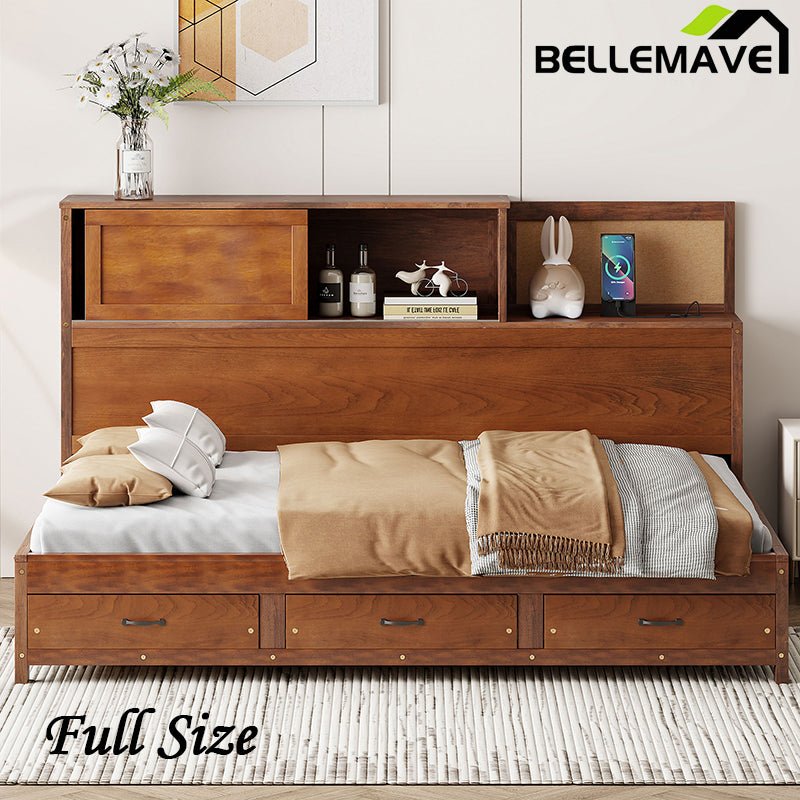 Bellemave® Wooden Daybed with 3 Storage Drawers, Sockets and USB Ports - Bellemave