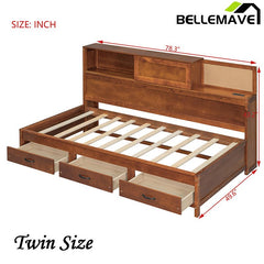 Bellemave® Wooden Daybed with 3 Storage Drawers, Sockets and USB Ports - Bellemave