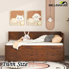 Bellemave® Wooden Daybed with Drawers and Shelves - Bellemave