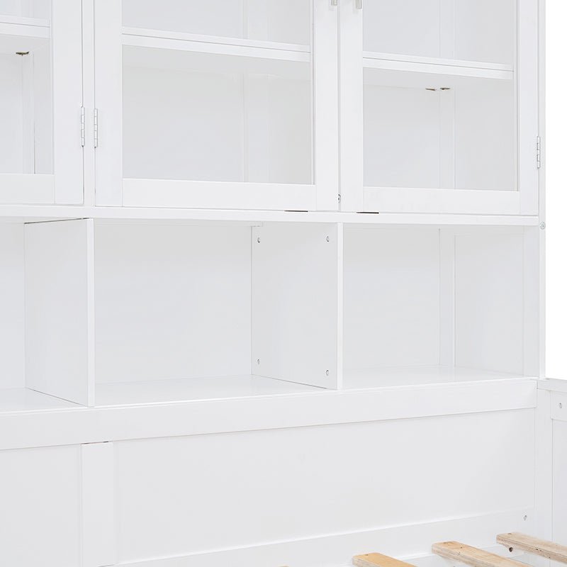 Bellemave® Wooden Daybed with Glass - Door Storage Cabinets, Built - in LED Lighting and Shelves - Bellemave