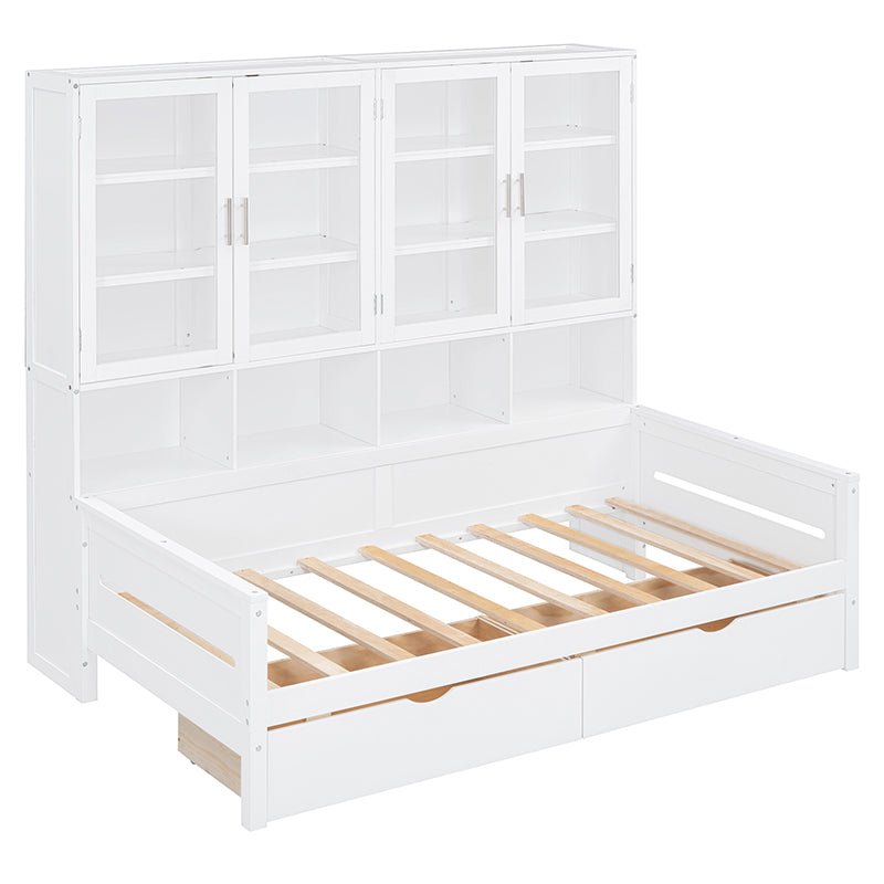 Bellemave® Wooden Daybed with Glass - Door Storage Cabinets, Built - in LED Lighting and Shelves - Bellemave