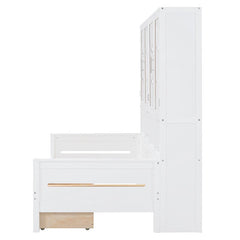 Bellemave® Wooden Daybed with Glass - Door Storage Cabinets, Built - in LED Lighting and Shelves - Bellemave
