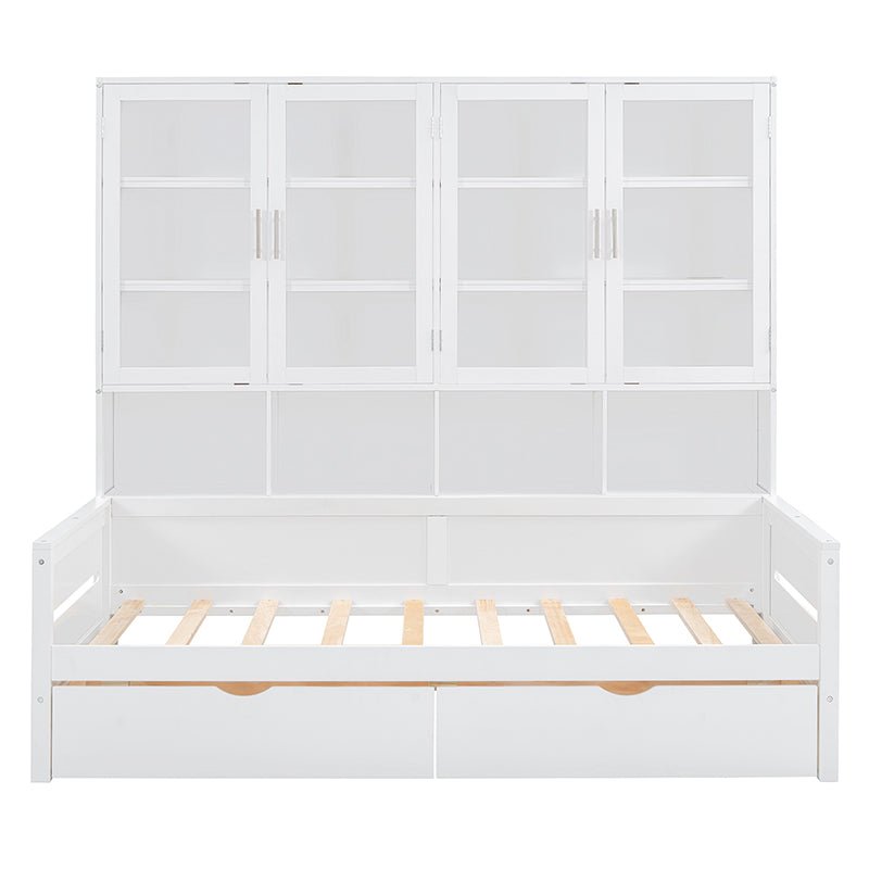 Bellemave® Wooden Daybed with Glass - Door Storage Cabinets, Built - in LED Lighting and Shelves - Bellemave