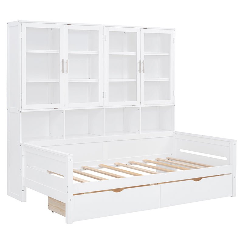 Bellemave® Wooden Daybed with Glass - Door Storage Cabinets, Built - in LED Lighting and Shelves - Bellemave