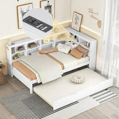 Bellemave® Wooden DayBed with Trundle,Storage Shelf and USB Charging Ports - Bellemave