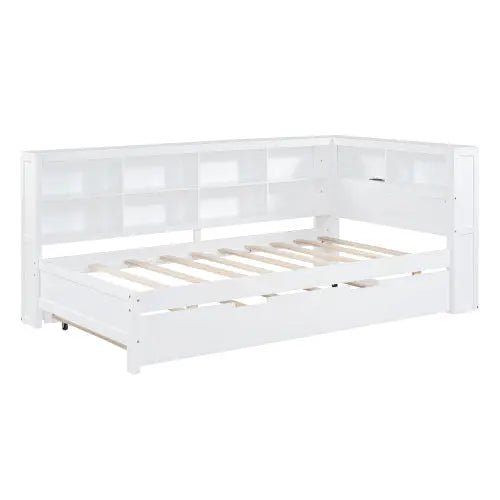 Bellemave® Wooden DayBed with Trundle,Storage Shelf and USB Charging Ports - Bellemave