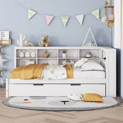 Bellemave® Wooden DayBed with Trundle,Storage Shelf and USB Charging Ports - Bellemave