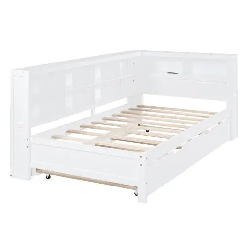 Bellemave® Wooden DayBed with Trundle,Storage Shelf and USB Charging Ports - Bellemave