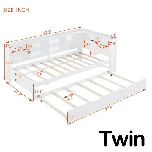 Bellemave® Wooden DayBed with Trundle,Storage Shelf and USB Charging Ports - Bellemave