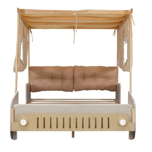 Bellemave Wooden double bed with pillow, ceiling cloth and LED - Bellemave