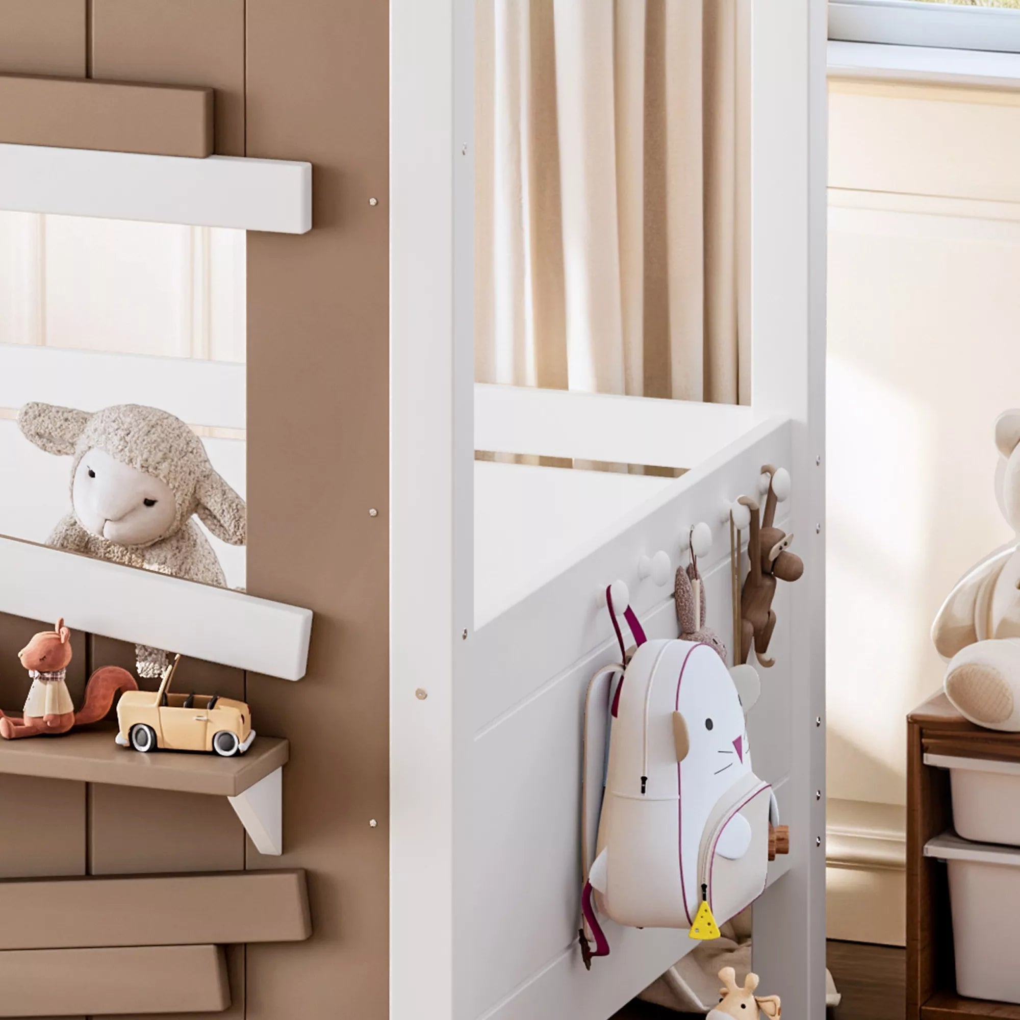 Bellemave® Wooden Farmhouse House Bed with Storage Drawers, Window Shelf & Side Hooks, Kids Playhouse Floor Bed - Bellemave