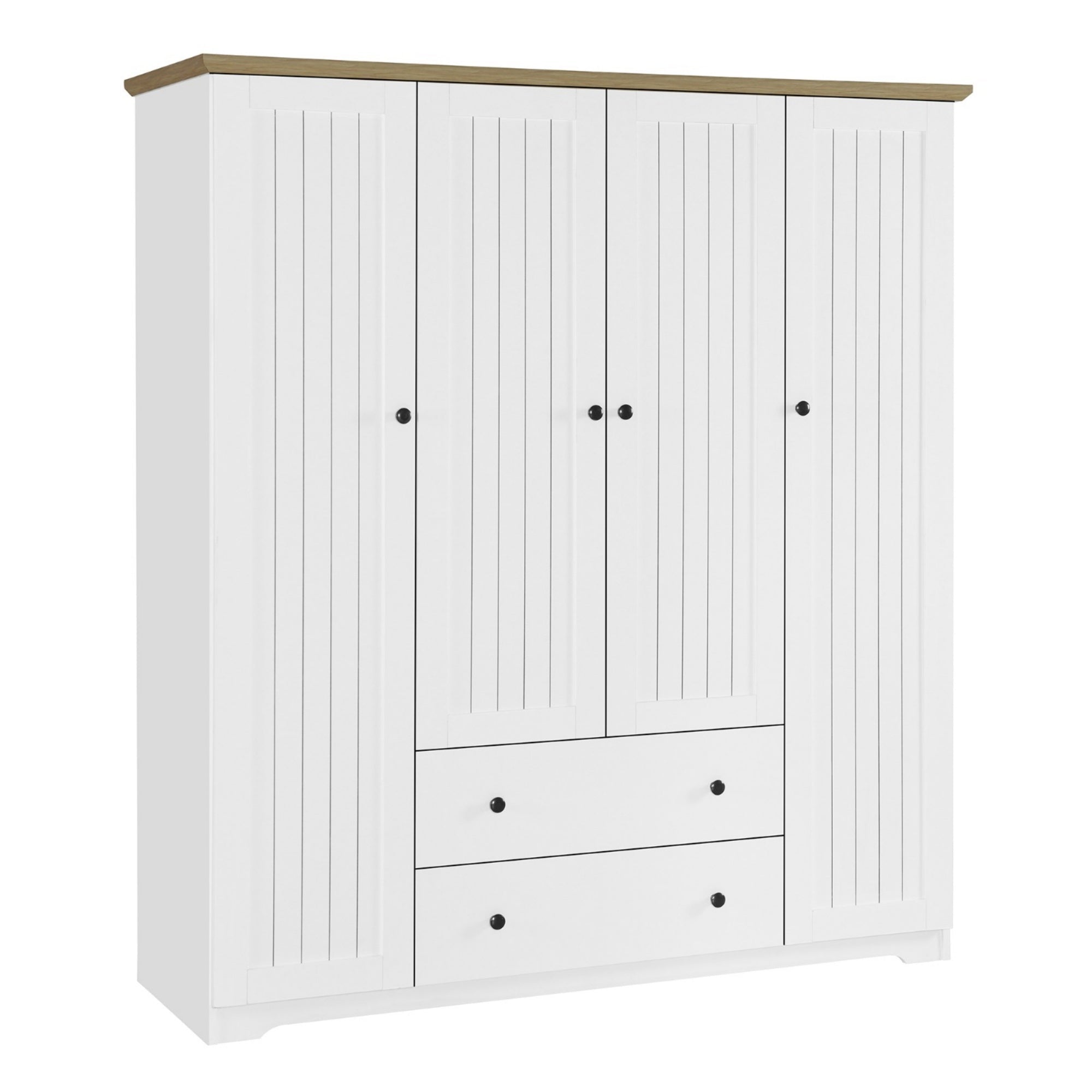 Bellemave® Wooden Freestanding Wardrobe Cabinet with 2 Hanging Rods, 2 Drawers & Shelves for Bedroom, Guestroom - Bellemave