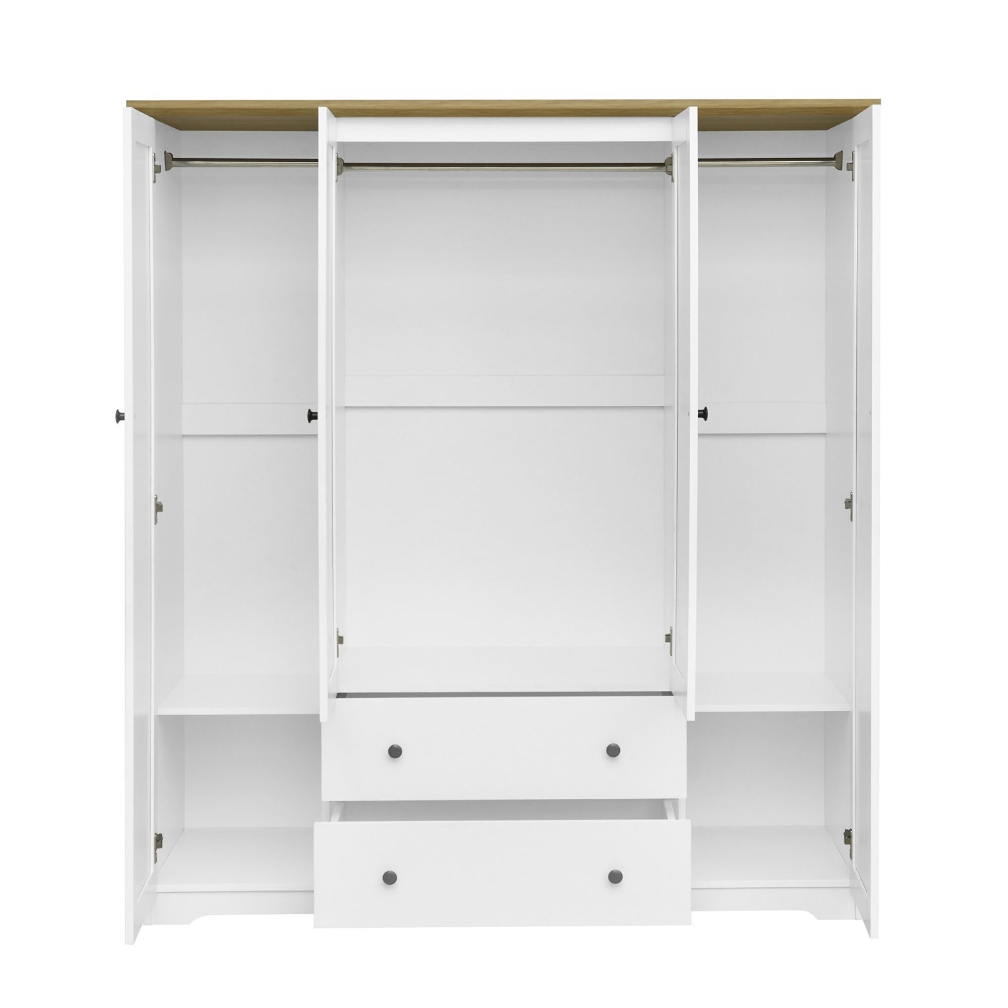 Bellemave® Wooden Freestanding Wardrobe Cabinet with 2 Hanging Rods, 2 Drawers & Shelves for Bedroom, Guestroom - Bellemave