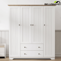Bellemave® Wooden Freestanding Wardrobe Cabinet with 2 Hanging Rods, 2 Drawers & Shelves for Bedroom, Guestroom - Bellemave