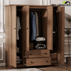 Bellemave® Wooden Freestanding Wardrobe Cabinet with 2 Hanging Rods, 2 Drawers & Shelves for Bedroom, Guestroom - Bellemave