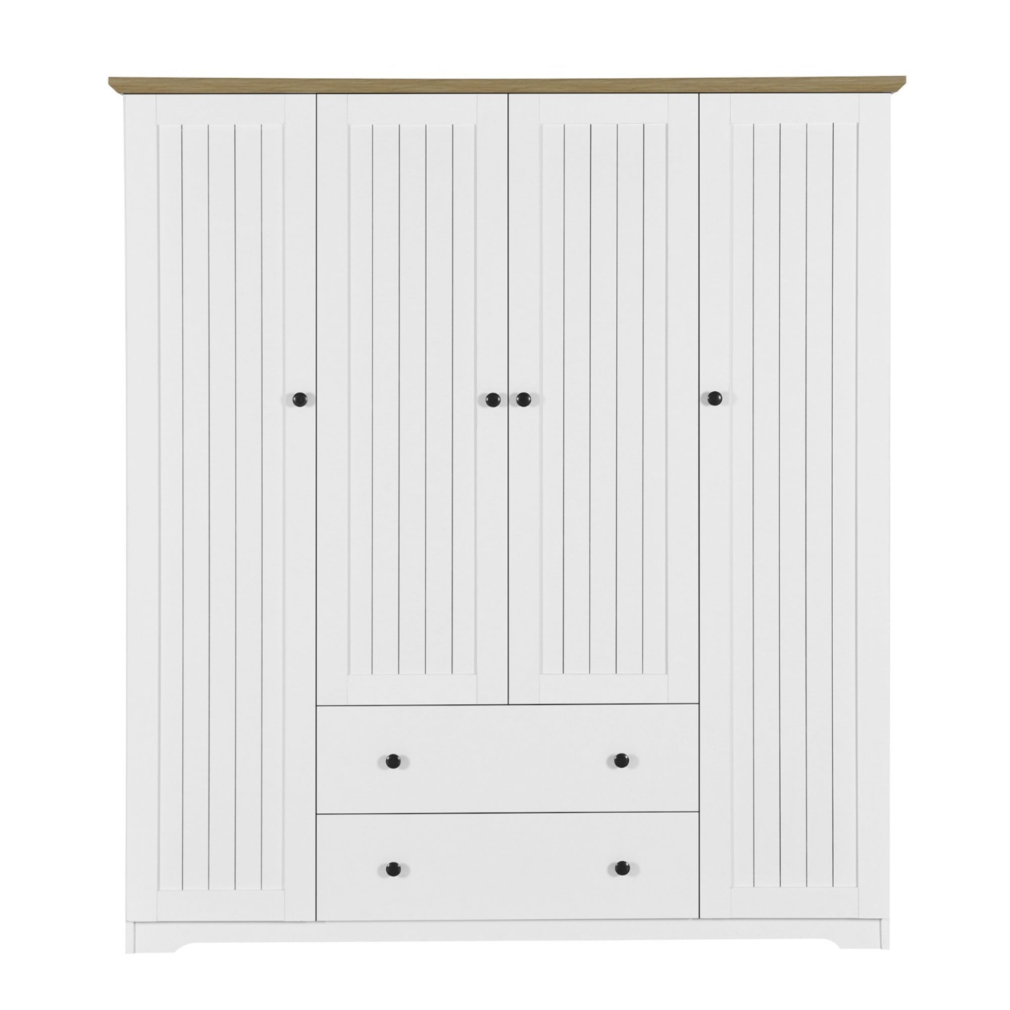 Bellemave® Wooden Freestanding Wardrobe Cabinet with 2 Hanging Rods, 2 Drawers & Shelves for Bedroom, Guestroom - Bellemave
