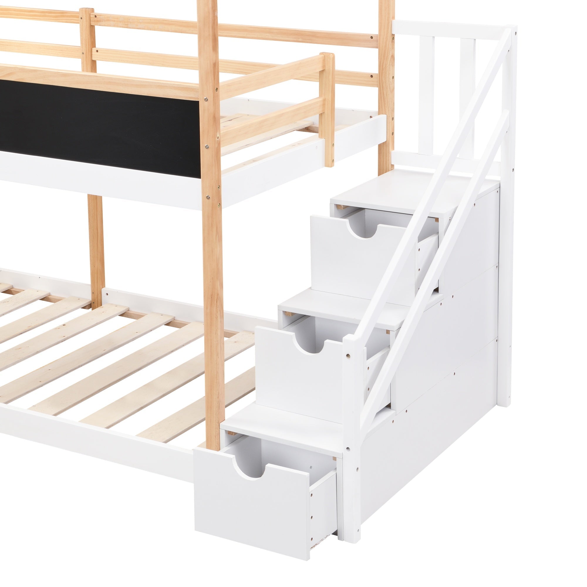 Bellemave® Wooden House Bed Frame with Roof/Window, House Bunk Bed with Storage Stairs - Bellemave