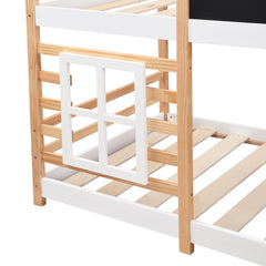 Bellemave® Wooden House Bed Frame with Roof/Window, House Bunk Bed with Storage Stairs - Bellemave
