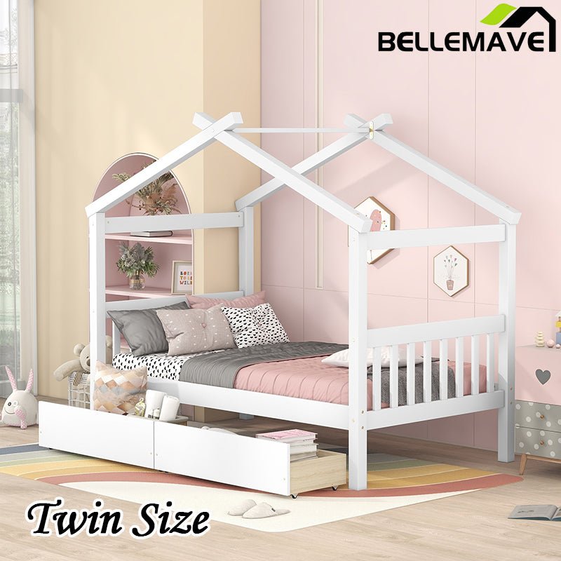 Bellemave® Wooden House Bed with 2 Drawers - Bellemave
