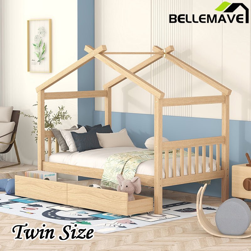 Bellemave® Wooden House Bed with 2 Drawers - Bellemave
