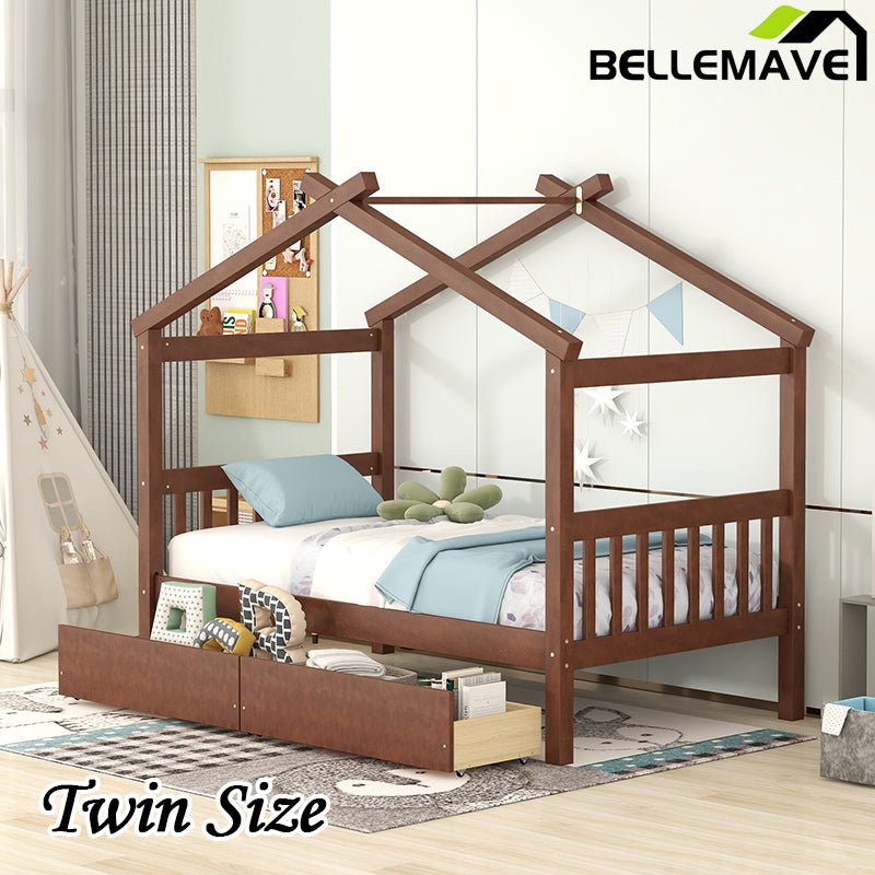Bellemave® Wooden House Bed with 2 Drawers - Bellemave