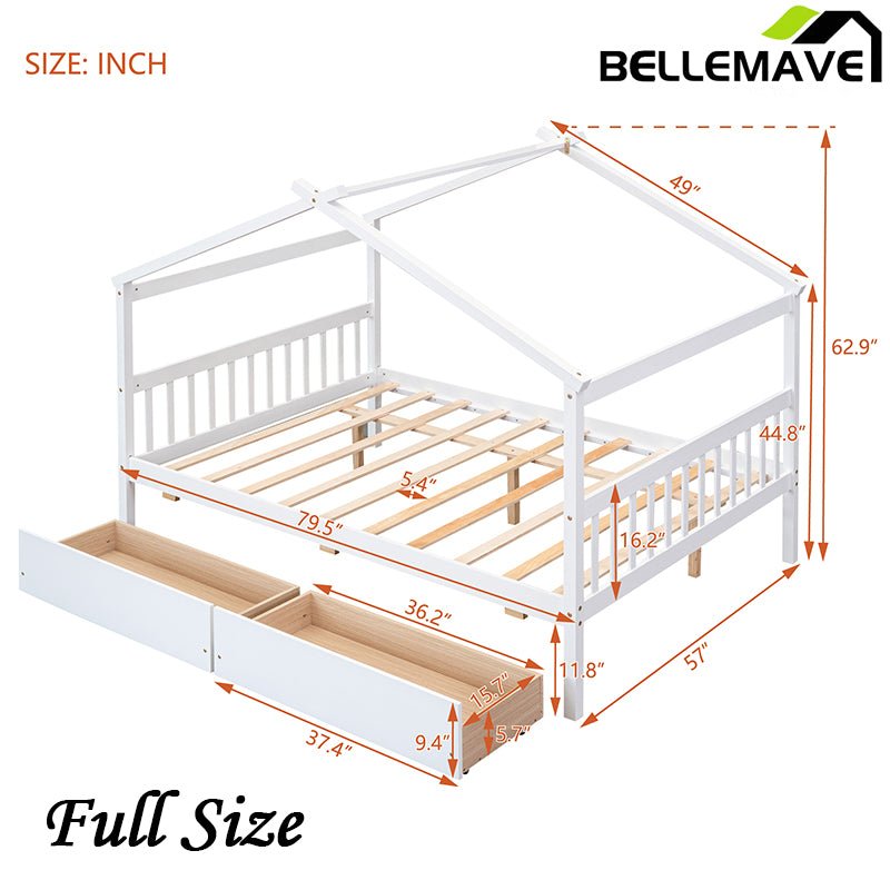 Bellemave® Wooden House Bed with 2 Drawers - Bellemave