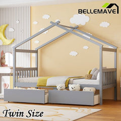 Bellemave® Wooden House Bed with 2 Drawers - Bellemave