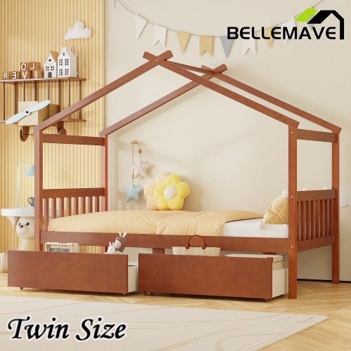 Bellemave® Wooden House Bed with 2 Drawers - Bellemave
